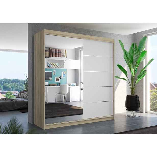 Šatní skříň se zrcadlem 200 cm EAVA - dub sonoma / bílá