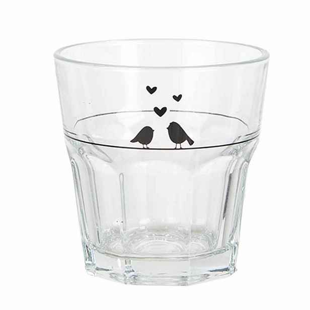 Sklenička s ptáčky a srdíčky Love Birds - Ø 8*8 cm / 200 ml Clayre & Eef