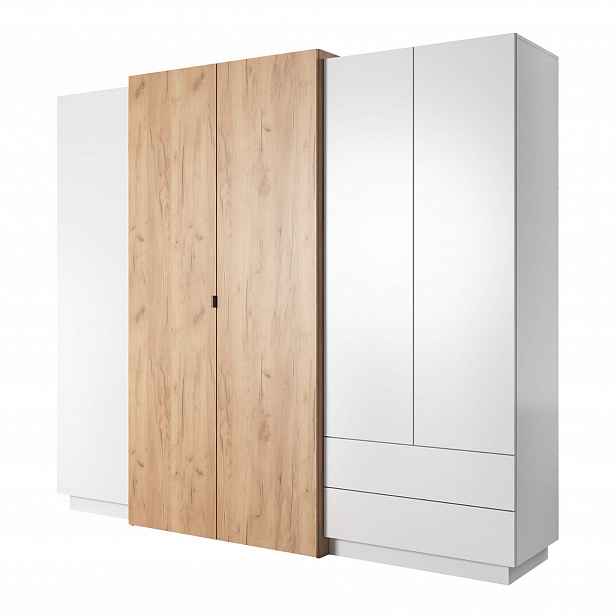 Velká šatní skříň 230 cm SYLVANIA - dub kraft zlatý / bílá