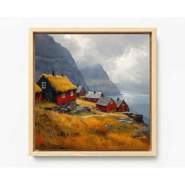 Obraz Rám Americký Box Norsko Fiordy Červené Domky Skandinávie 60x60