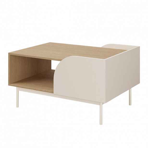 Beautysofa KONFERENČNÍ STOLEK Camel s otevřenou policí a rýhovaným detailem, 90x60 cm, jarní dub + Macadamia