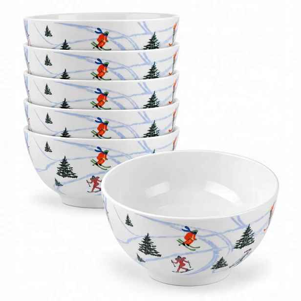 Misky 14 cm porcelánové saláty 700 ml polévky Altom Design Lyžaři 6 ks