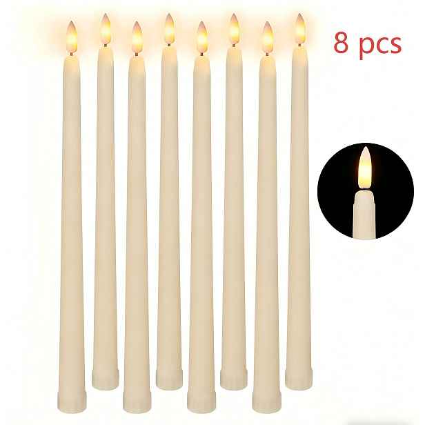 TEMU 8/10 ks Bezplamenné LED kuželové svíčky, bezplamenné kuželové svíčky, párty svíčky, na baterie s 3D plamenem, svíčky s efektem plamene odolné