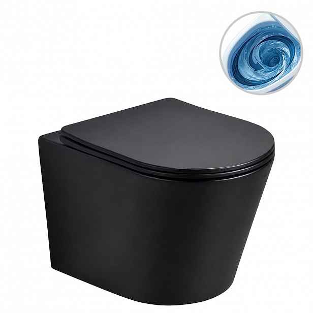 WC závěsné Hugo, Vortex - vírové splachování + Slim/SoftClose sedátko - černá matná - 53x36 cm