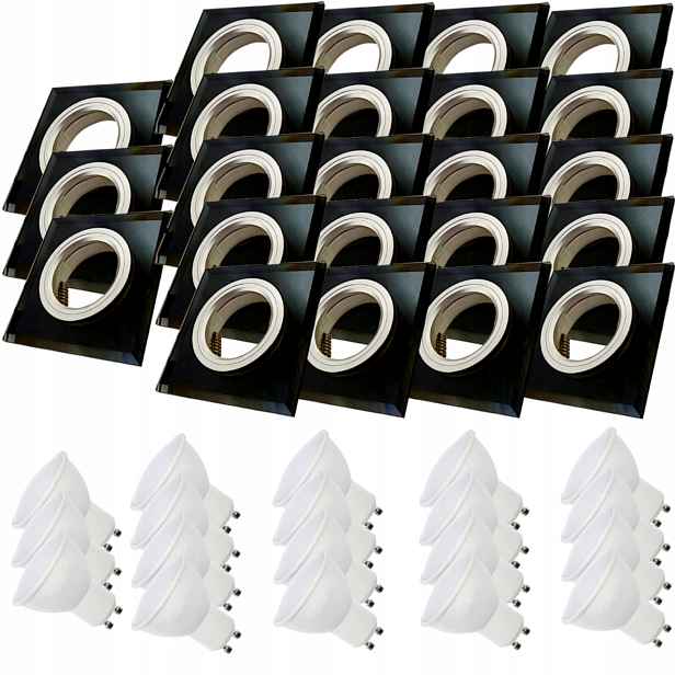23x Černá Stropní Lampa Halogenová Sklo 3W Led Žárovky