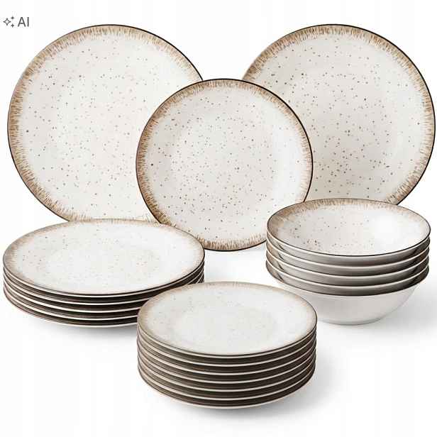 Jídelní Servis Porcelánový Komplet Sada 18 Ks Pro 6 Osob, Kropenaté Talíře