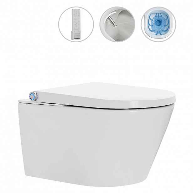 WC závěsné s integrovaným elektronickým bidetem Cronus Premium, Vortex Rimless 180° + SoftClose sedátko - bílá lesklá - 59,3x38,4 cm