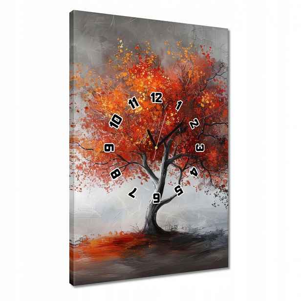Hodiny 40x60 Dřevo v ohnivých barvách