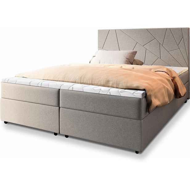 MASSENO AMERICKÁ POSTEL MADO, 200x200 cm s matrací a úložným prostorem, H2+H3, béžová
