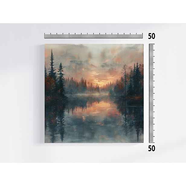 Obraz Na Plátně Plátno Krajina Stromy Jezero Mlha Západ Večer 50x50