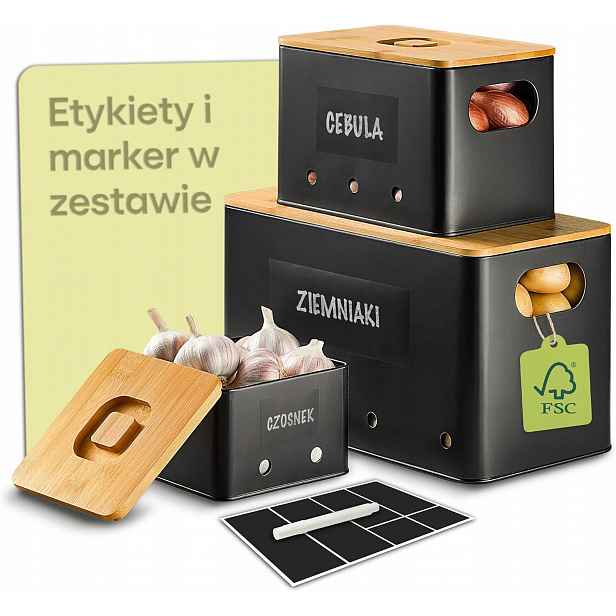 Sada 3 Nádob Na Zeleninu Bambus Větrací Otvory Brambory