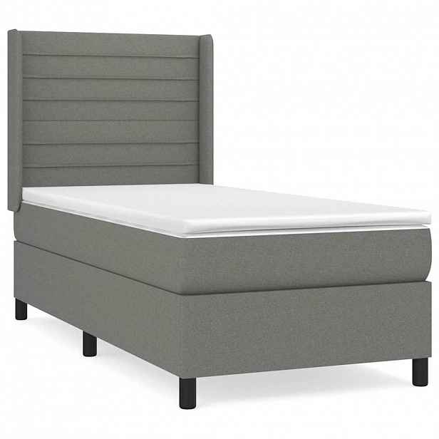 vidaXL Box spring postel s matrací tmavě šedá 100 x 200 cm textil
