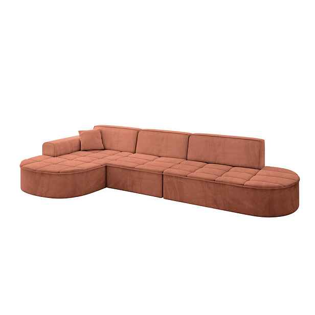 ALTDECOR ROHOVÁ SEDAČKA s otomanem, levá TARO-L2 328x171x79,5 Meruňková Velur