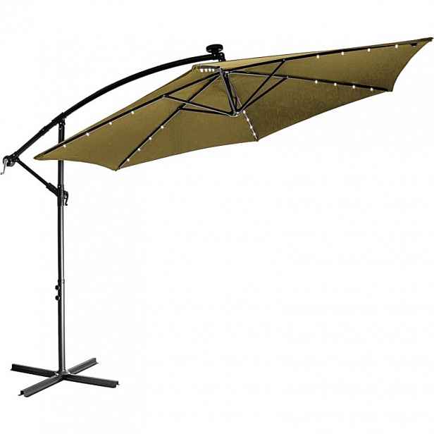 Stilista zahradní LED slunečník s kličkou průměr 350 cm khaki M88634
