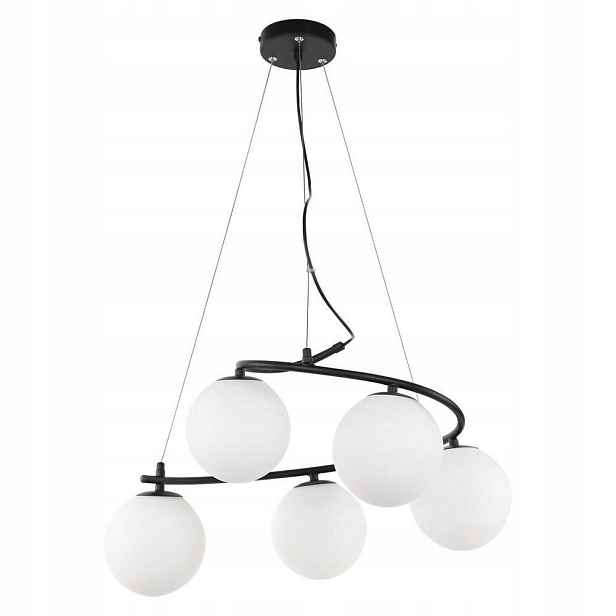 Černá moderní závěsná lampa se skleněnými koulemi