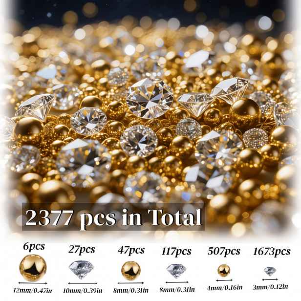 TEMU 2377 ks zlatých perlových korálků a imitací diamantů, vhodné pro dekoraci váz, uložení štětců na make-up a různé domácí a svatební dekorativní