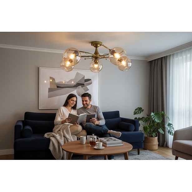 Euro-Lamp Stropní Svítidlo Eliza 5 zlaté stínidlo medová kulička otevřená Výrobek