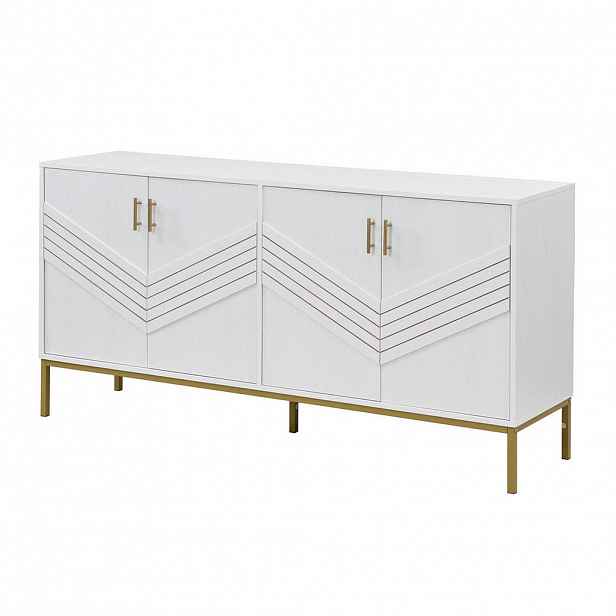 Modfu KOMODA z MDF 160x40x80,5 cm bílá s dekorem dřeva se 4 dvířky a nastavitelnými policemi
