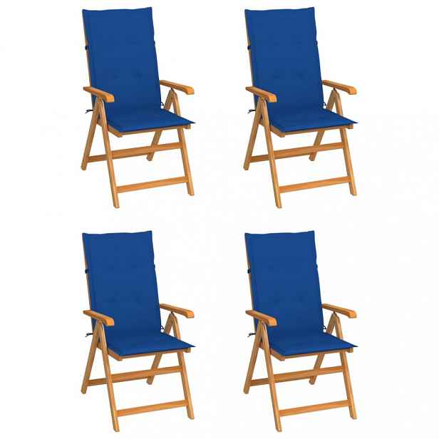 Zahradní židle 4 ks teak / látka Tmavě modrá