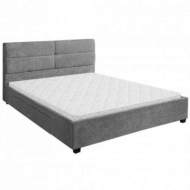 Beautysofa ČALOUNĚNÁ POSTEL Aurea, manželská postel 160x200 cm se zásuvkou a pěnovou matrací 10 cm, žinylková látka, šedá