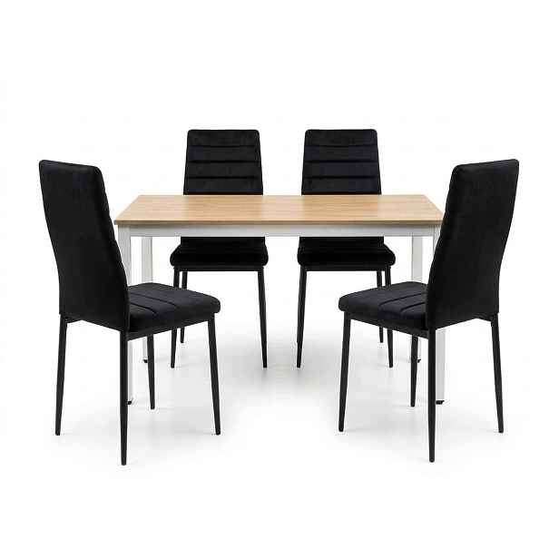 Jídelní set Loft 120x60 cm, dekor dub sonoma 4 čalouněné židle Axell v černé barvě