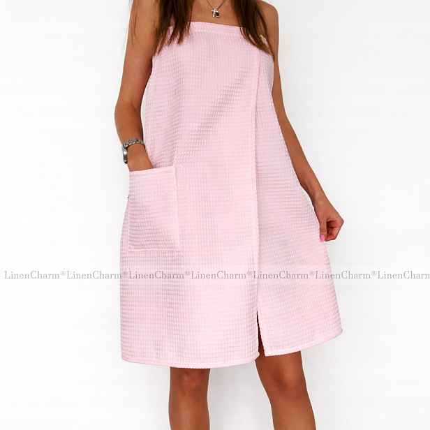 Pareo Dámský ručník do sauny Spa Bavlna Oplatka 100% Růžová XL/2XL Knoflíky