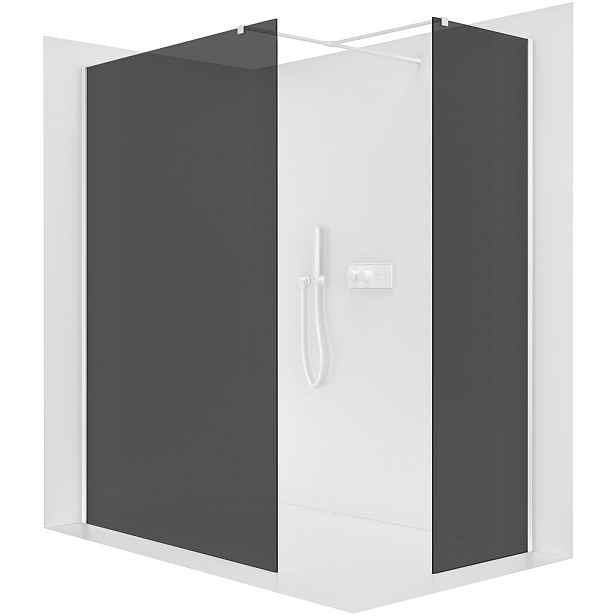 Sprchová zástěna Walk-in Onyx T L/P - 8 mm - hranatá vzpěra - bílá matná, grafitové sklo - 150x80x200 cm