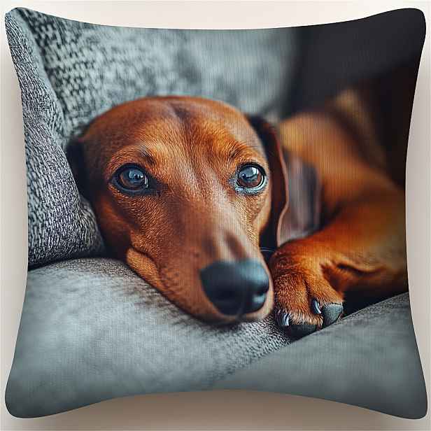 TEMU 1ks Vintage Dachshund Print Throw Pillow Cover - Jednostranný polyesterový dekorativní polštář s zipem, lze prát v pračce, červeno-bílé psí