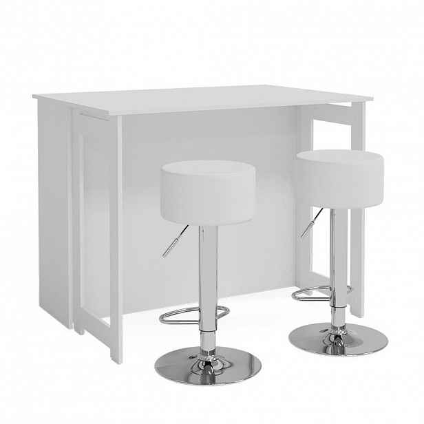 Vicco STOJACÍ BAROVÝ STŮL SE ŽIDLEMI Dominic Bílá 116 x 37 cm se 2 barovými stoličkami