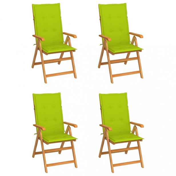 Zahradní židle 4 ks teak / látka Světle zelená