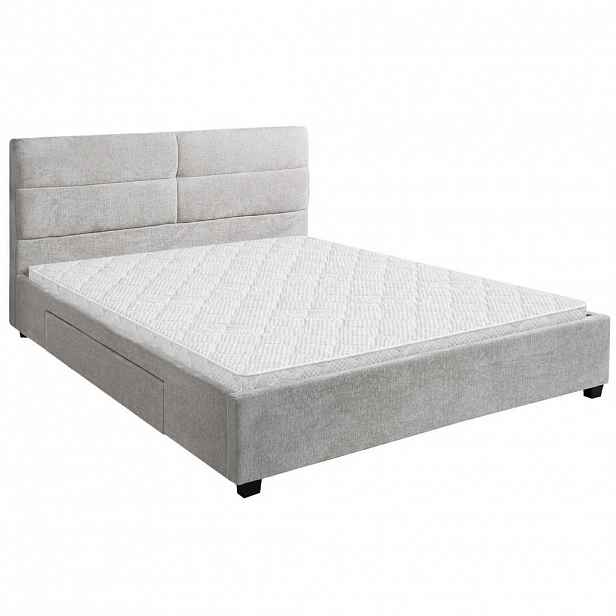 Beautysofa ČALOUNĚNÁ POSTEL Aurea, manželská postel 160x200 cm se zásuvkou a pěnovou matrací 10 cm, žinylková látka, béžová