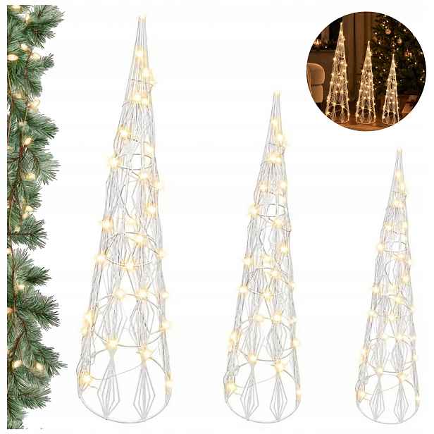 Sada 3 ks ozdobných vánočních stromků s kužely, ozdoba, kužel, vánoční stromek Led, bílá