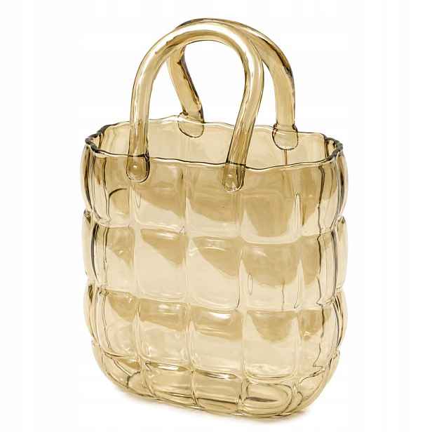 Skleněná Váza Kabelka 27cm Hnědá Moderní Glamour Dekorace 25 30