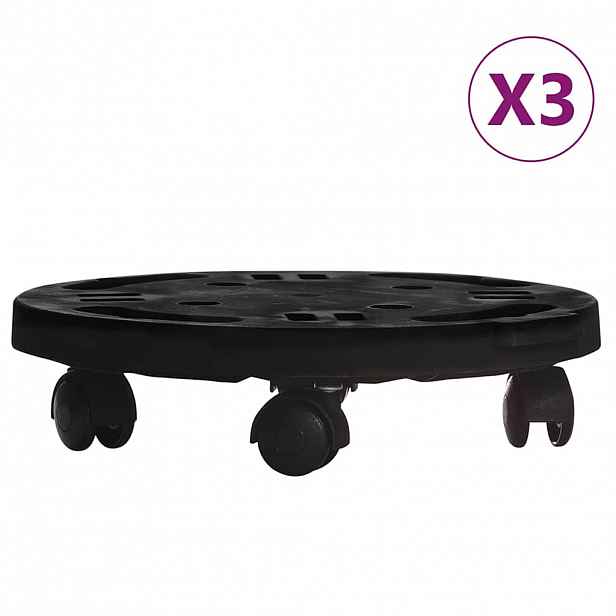 vidaXL Vozíky na rostliny na kolečkách 3 ks průměr 30 cm černé 170 kg