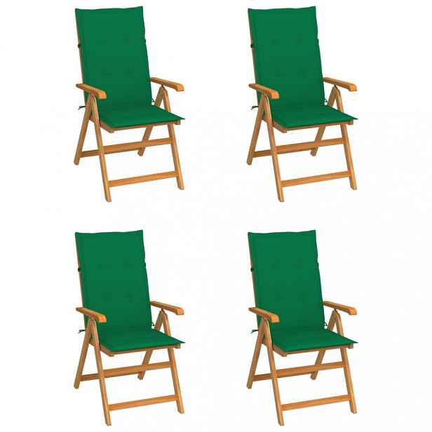 Zahradní židle 4 ks teak / látka Tmavě zelená