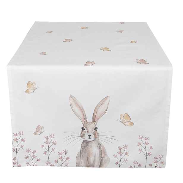 Bavlněný běhoun na stůl s motivem králíčků Rustic Easter Bunny - 50*140 cm Clayre & Eef