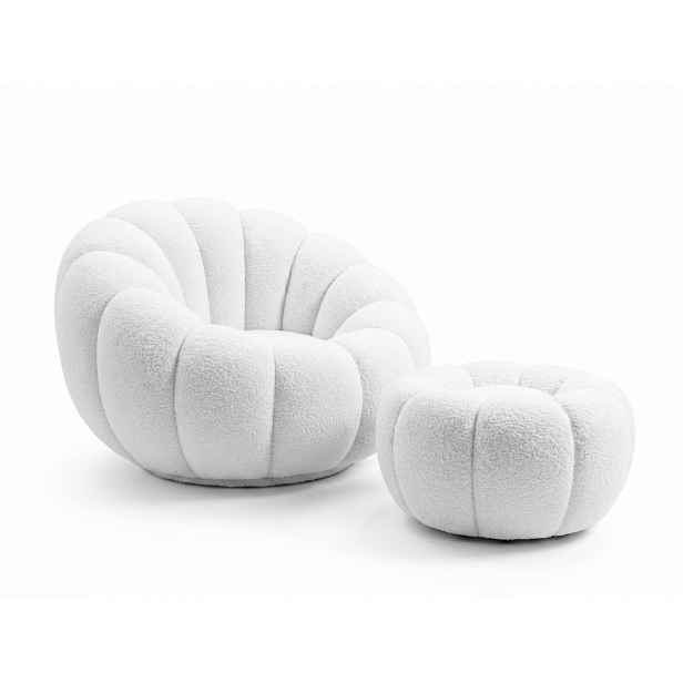 Otočné designové křeslo BLOOM s taburetem, bílá