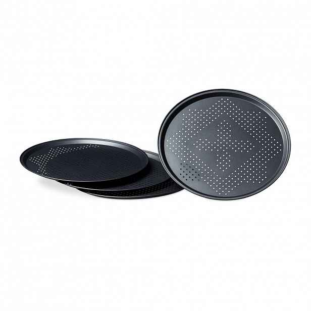 Relaxdays PIZZAPLECH Černý 4dílná-sada perforovaný nepřilnavý 32 cm
