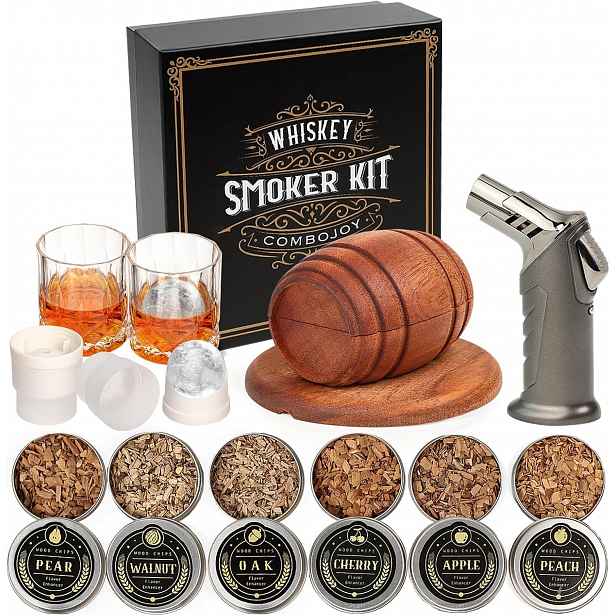Sada na uzení whisky – 6 příchutí, sklenice, led
