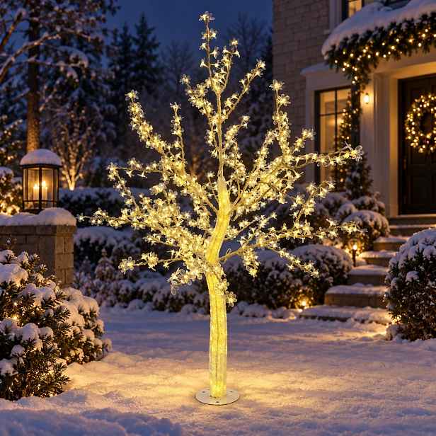 Velký Led Strom Kvetoucí Višeň 180 cm Vánoční Venkovní Bílá Teplá