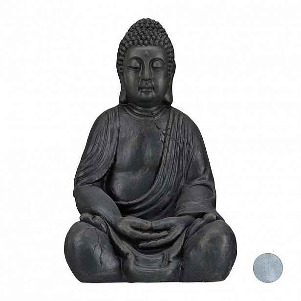 Relaxdays SOCHA Tmavě šedá Buddha polyresin 50 cm