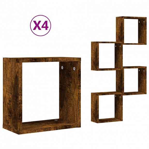 vidaXL Nástěnné police kostky 4 ks kouřový dub 30 x 15 x 30 cm