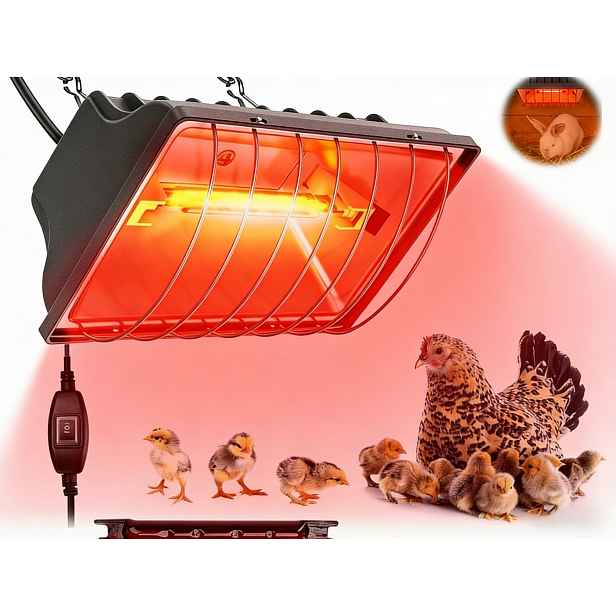 Topná lampa, umělá kvočna s ochrannou síťkou pro drůbež a plazy