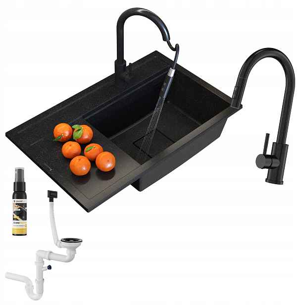 Dřez Dřez Rendo Černý Kropenatý Kuchyňská Baterie Moderní Set
