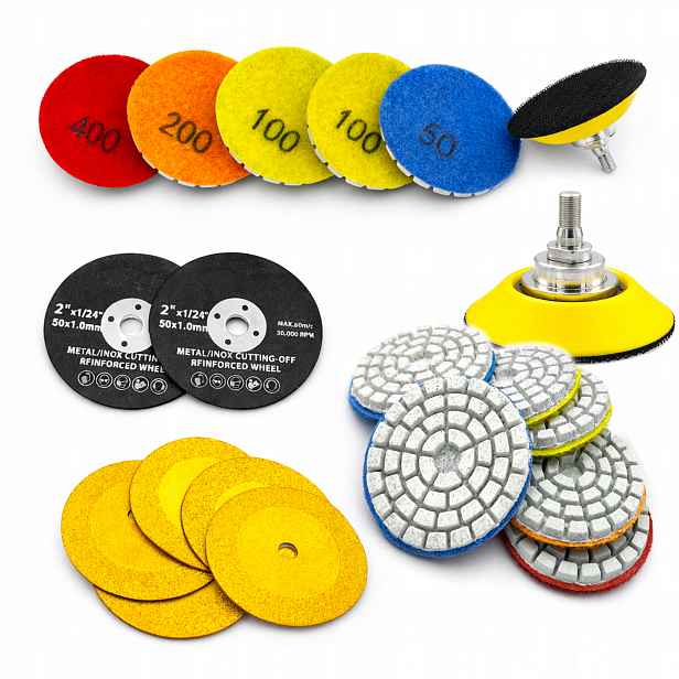 Set Mini Kotouče A Podložky Pro Slinuté Dlažby Řezání Broušení 50 mm Mini Bruska