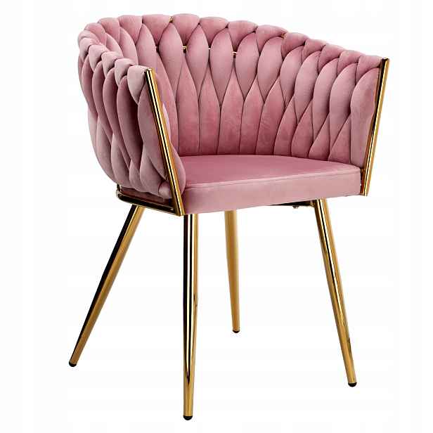 Velurové pletené křeslo Cofton gold Velvet růžové