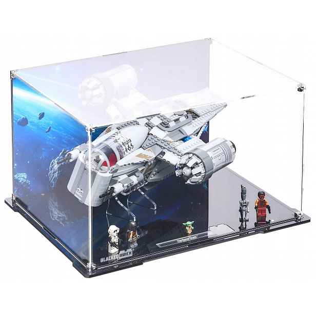 Vitrína s pozadím Blacked Brick pro Lego 75292 Star Wars Mandalorian Pilový kotouč