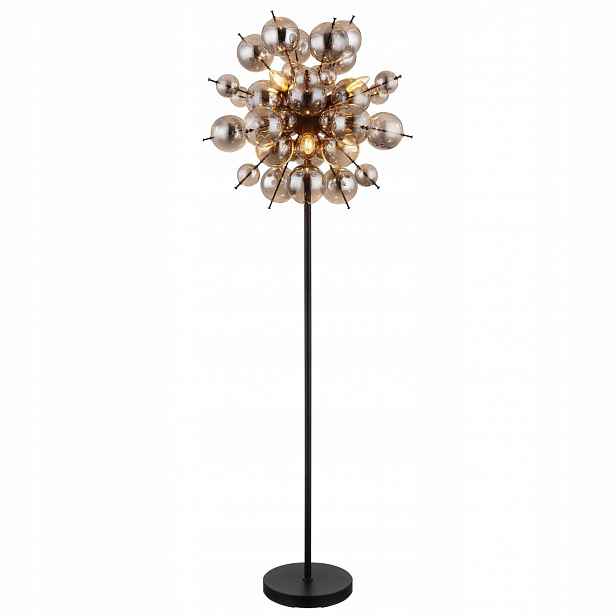 Černá podlahová lampa Udo s teplým leskem do obývacího pokoje Globo