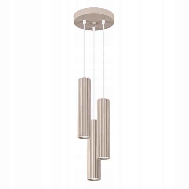 Sollux Závěsná lampa kulatá Ø20 cm 3 vroubkované tuby taupe 3xGU10 10W Karbon