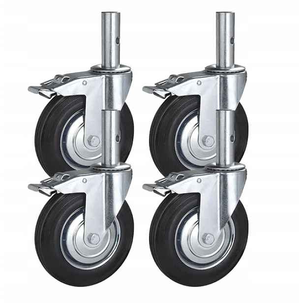 4x Otočná kola 200 mm s brzdou pro lešení nábytku Třmen 100 x 35 mm